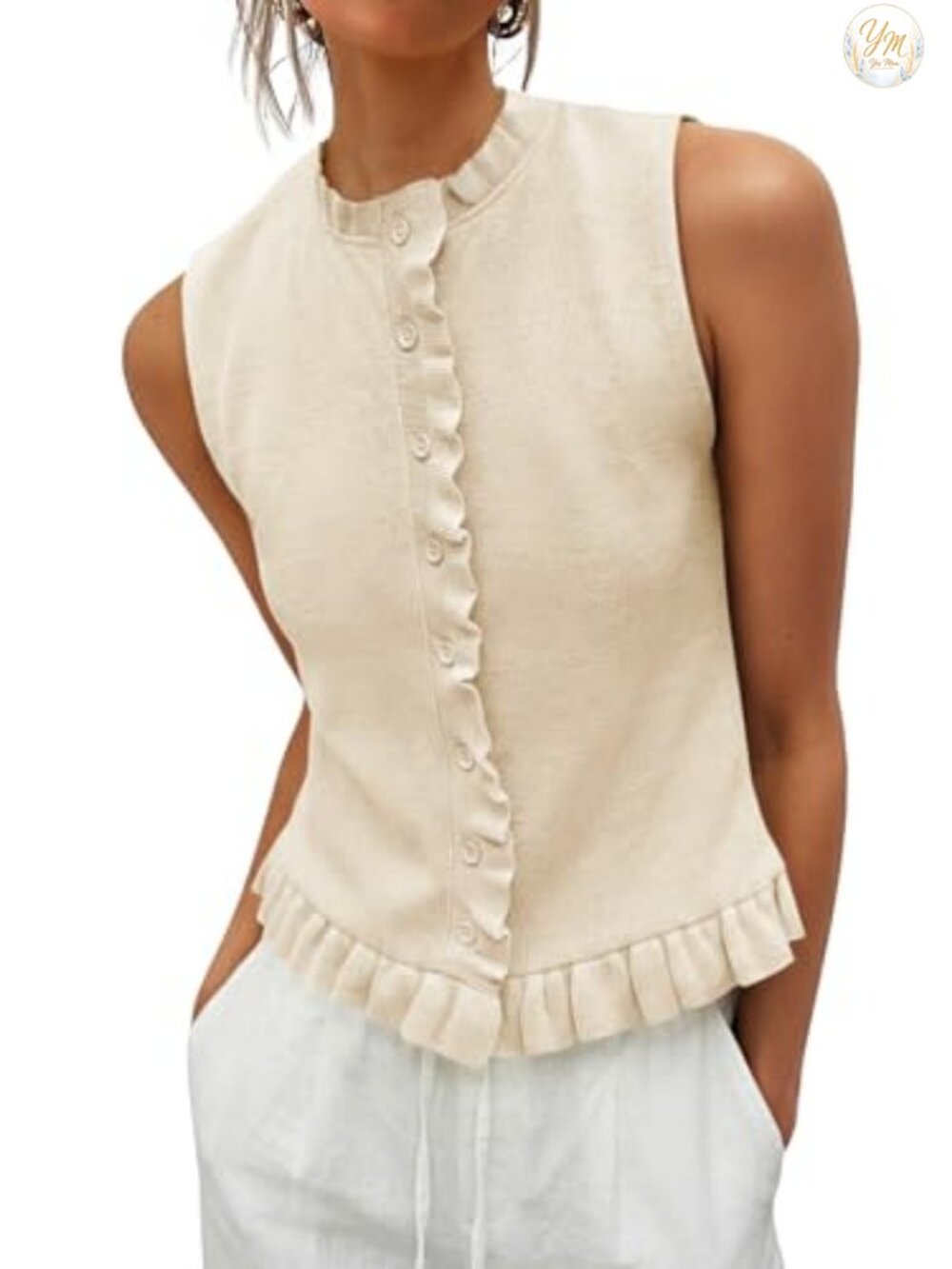 Saodimallsu Viscose Blend Ribbed Knit Sleeveless Sweater Vest Ruffle Tank Top